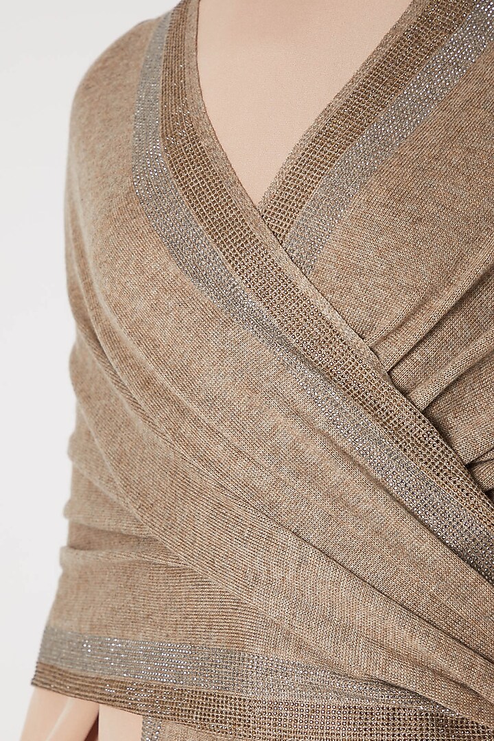 Beige Knitted & Swarovski Embroidered Shawl by Wrapture by Suzanne at Pernia's Pop Up Shop