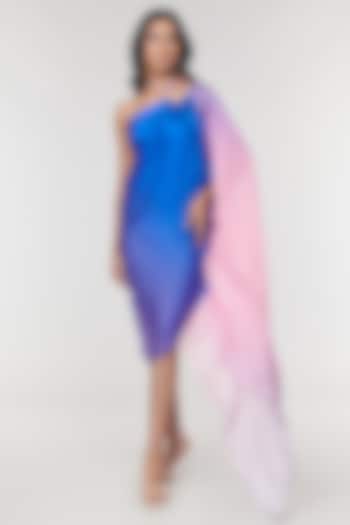 One-Shoulder Blue Ombre Printed Ring Vacation Dress by Amit Aggarwal X Wendell Rodricks at Pernia's Pop Up Shop