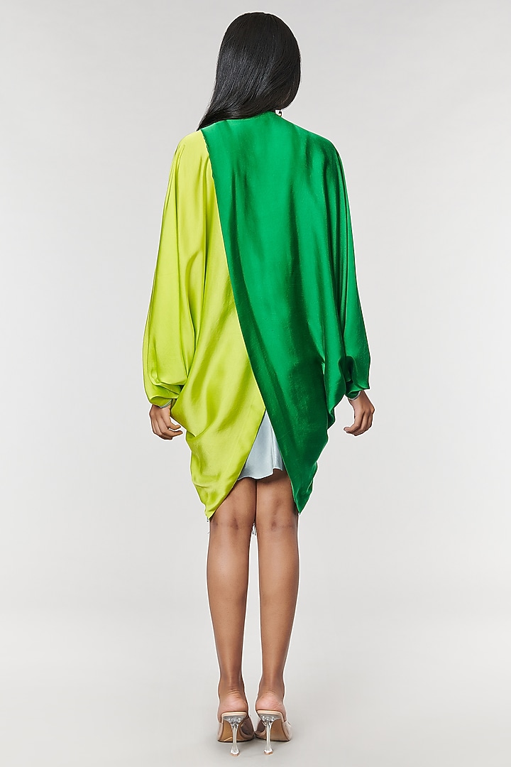 Neon & Green Half n Half Fringe Yoke Vacation Dress by Amit Aggarwal X Wendell Rodricks at Pernia's Pop Up Shop