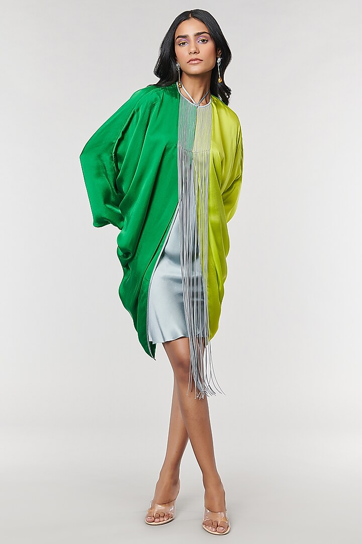 Neon & Green Half n Half Fringe Yoke Vacation Dress by Amit Aggarwal X Wendell Rodricks at Pernia's Pop Up Shop