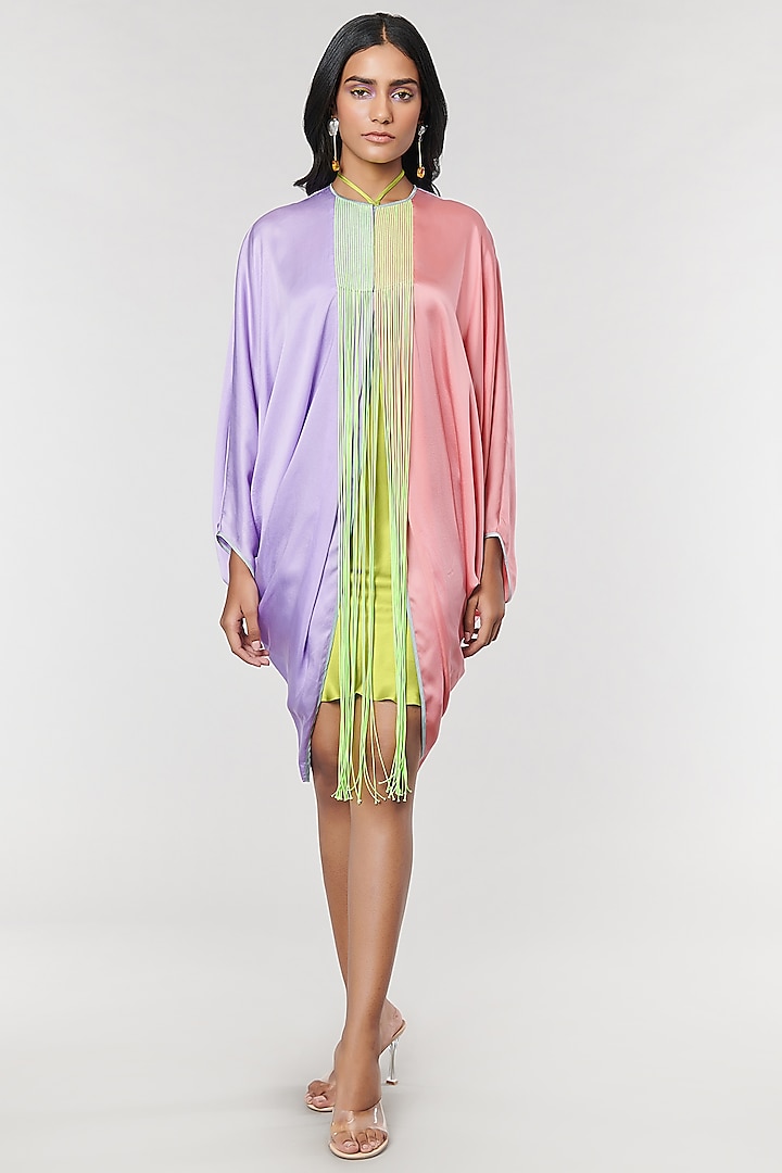 Lilac & Salmon Half N half Fringe Yoke Dress by Amit Aggarwal X Wendell Rodricks at Pernia's Pop Up Shop