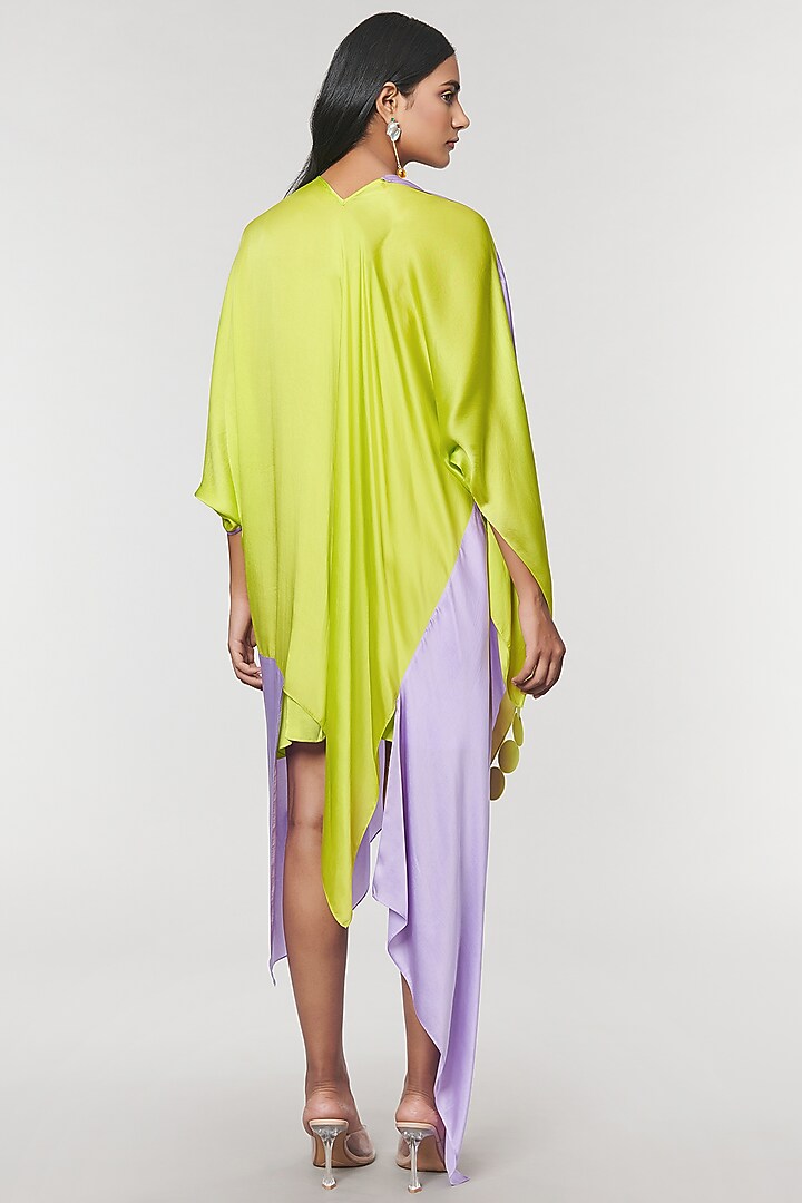 Neon & Purple Scalloped Detailed Draped Sash Vacation Dress by Amit Aggarwal X Wendell Rodricks at Pernia's Pop Up Shop