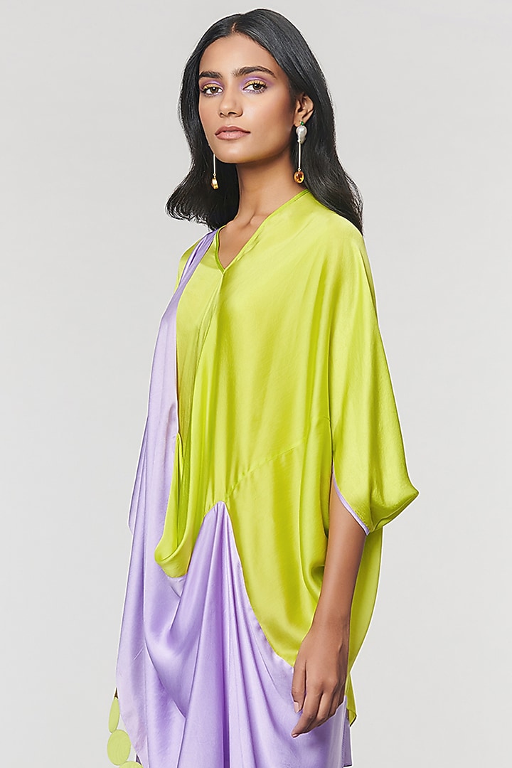 Neon & Purple Scalloped Detailed Draped Sash Vacation Dress by Amit Aggarwal X Wendell Rodricks at Pernia's Pop Up Shop