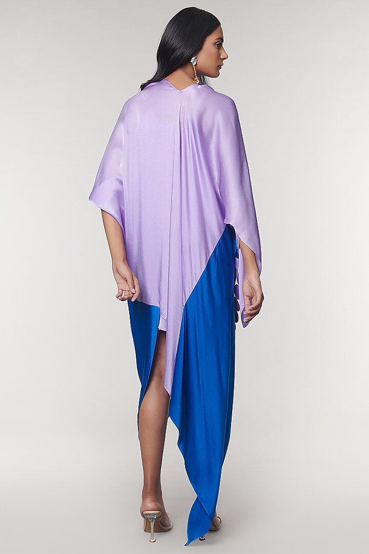 Lilac & Blue Scalloped Detailed Draped Sash Vacation Dress by Amit Aggarwal X Wendell Rodricks at Pernia's Pop Up Shop