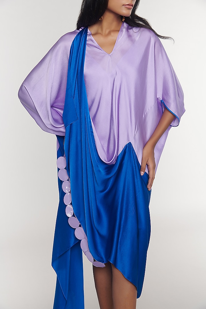 Lilac & Blue Scalloped Detailed Draped Sash Vacation Dress by Amit Aggarwal X Wendell Rodricks at Pernia's Pop Up Shop