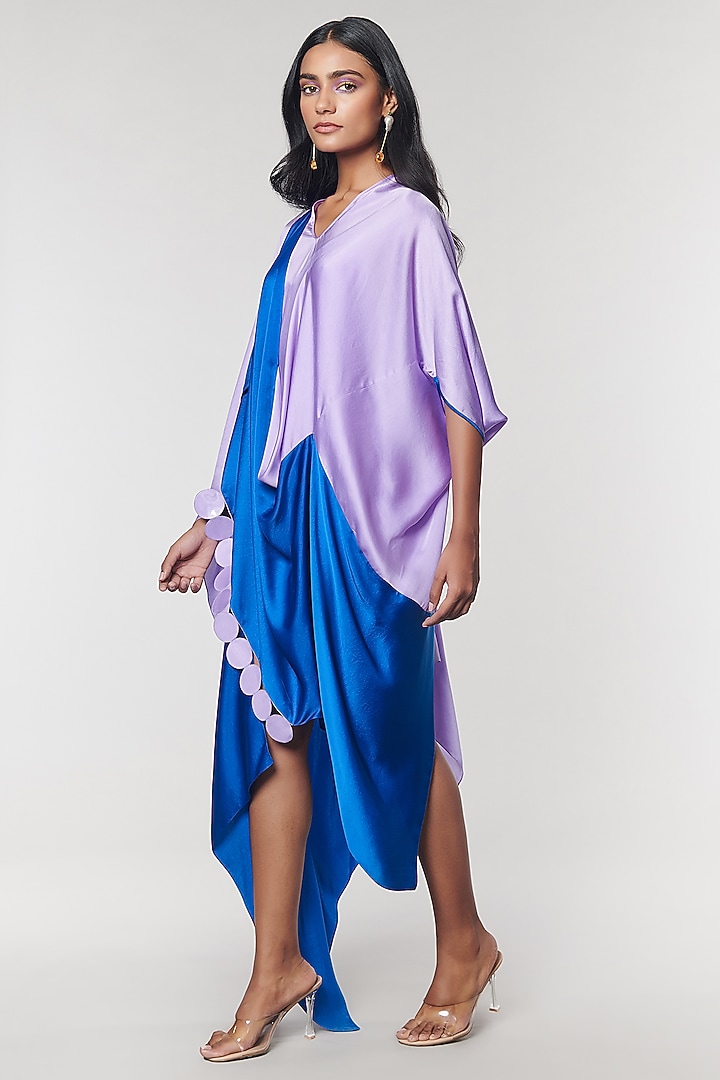 Lilac & Blue Scalloped Detailed Draped Sash Vacation Dress by Amit Aggarwal X Wendell Rodricks at Pernia's Pop Up Shop