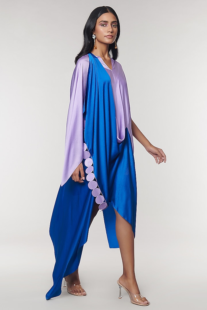 Lilac & Blue Scalloped Detailed Draped Sash Vacation Dress by Amit Aggarwal X Wendell Rodricks at Pernia's Pop Up Shop