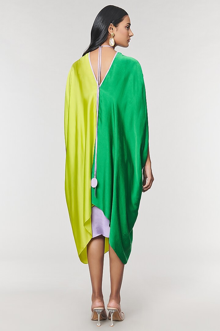 Green & Neon Half n Half Ring Vacation Dress by Amit Aggarwal X Wendell Rodricks at Pernia's Pop Up Shop