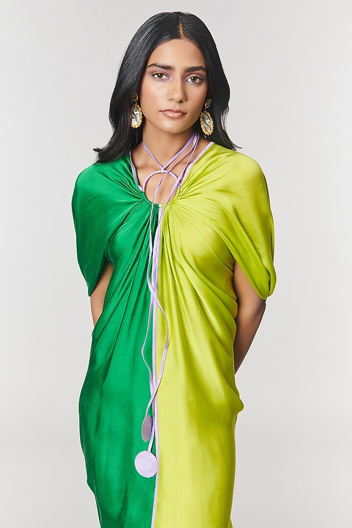 Green & Neon Half n Half Ring Vacation Dress by Amit Aggarwal X Wendell Rodricks at Pernia's Pop Up Shop