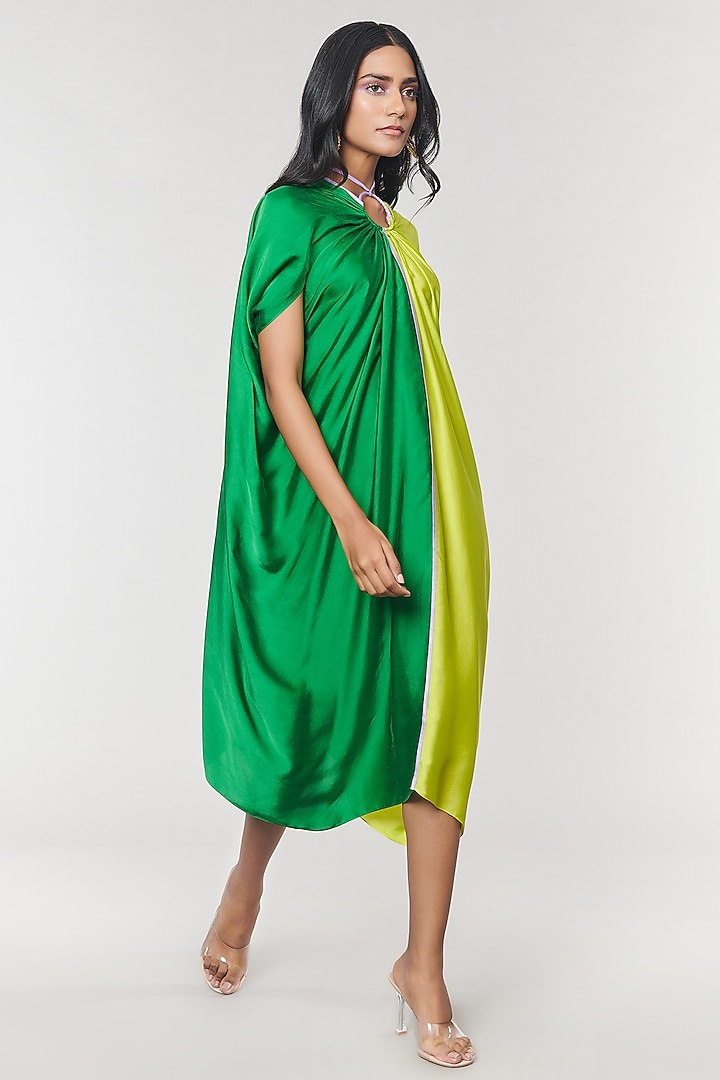 Green & Neon Half n Half Ring Vacation Dress by Amit Aggarwal X Wendell Rodricks at Pernia's Pop Up Shop