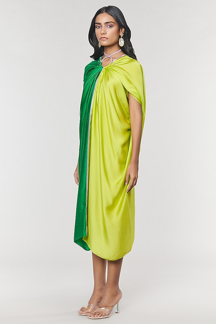 Green & Neon Half n Half Ring Vacation Dress by Amit Aggarwal X Wendell Rodricks at Pernia's Pop Up Shop