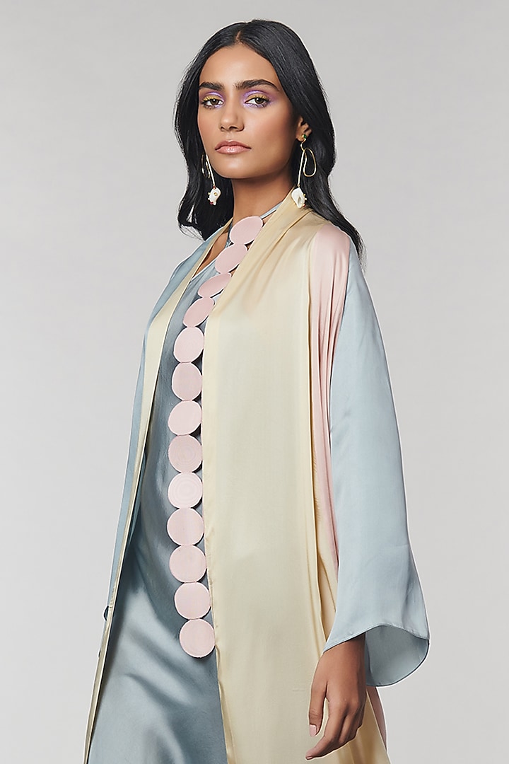 Grey & Blush Scalloped Detailed Cape With Grey Slip Vacation Dress by Amit Aggarwal X Wendell Rodricks at Pernia's Pop Up Shop