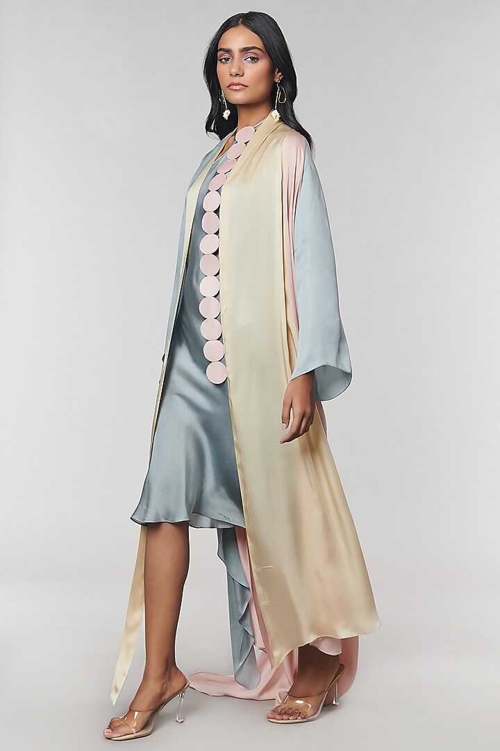 Grey & Blush Scalloped Detailed Cape With Grey Slip Vacation Dress by Amit Aggarwal X Wendell Rodricks at Pernia's Pop Up Shop