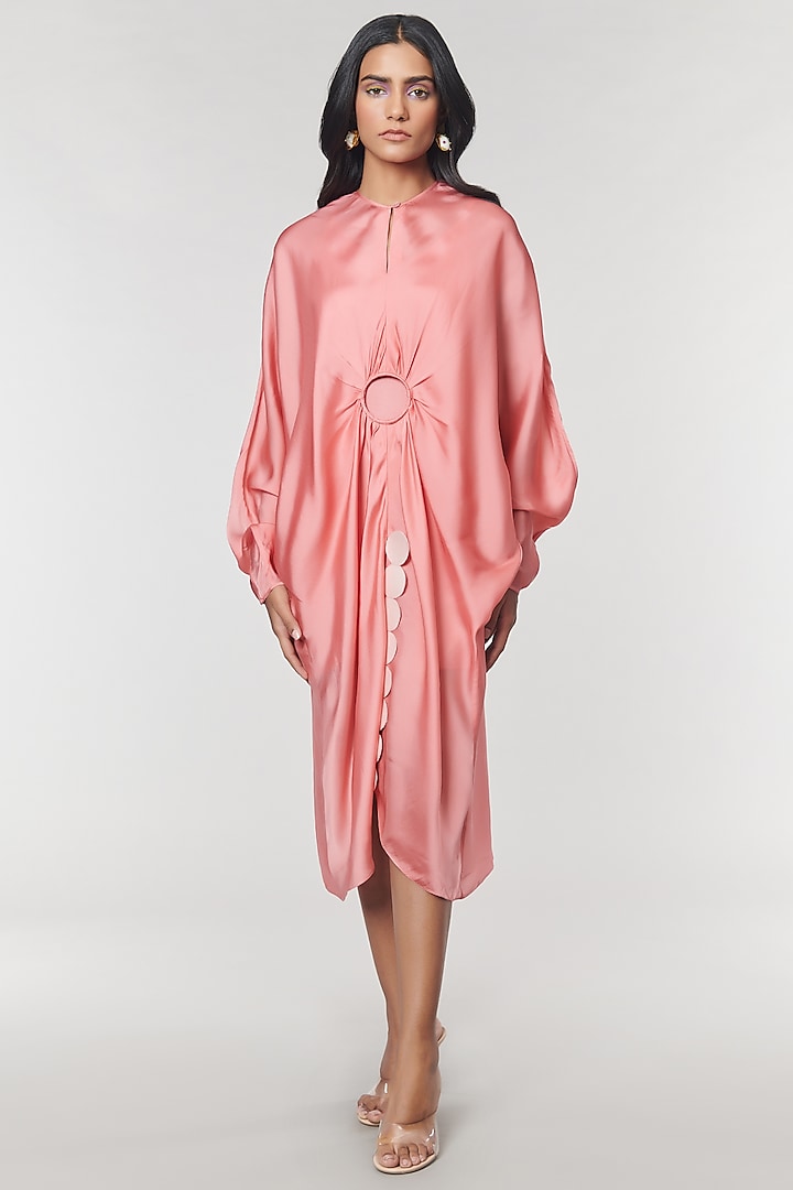 Salmon Scalloped Detailed Kaftan Ring Dress by Amit Aggarwal X Wendell Rodricks at Pernia's Pop Up Shop