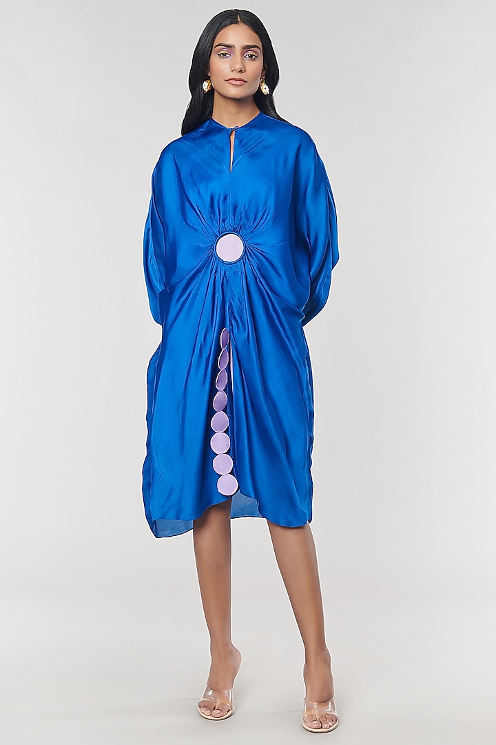 Blue Scalloped Detailed Kaftan Ring Dress by Amit Aggarwal X Wendell Rodricks at Pernia's Pop Up Shop