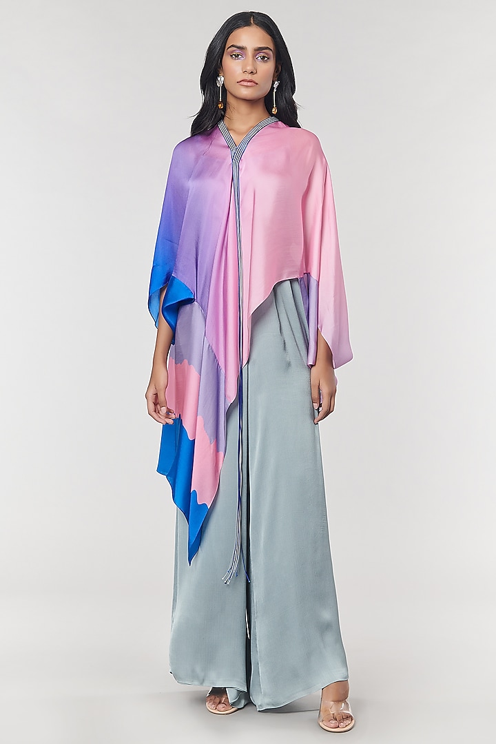 Blue Ombre Printed Fringed Neck Kaftan Tunic by Amit Aggarwal X Wendell Rodricks