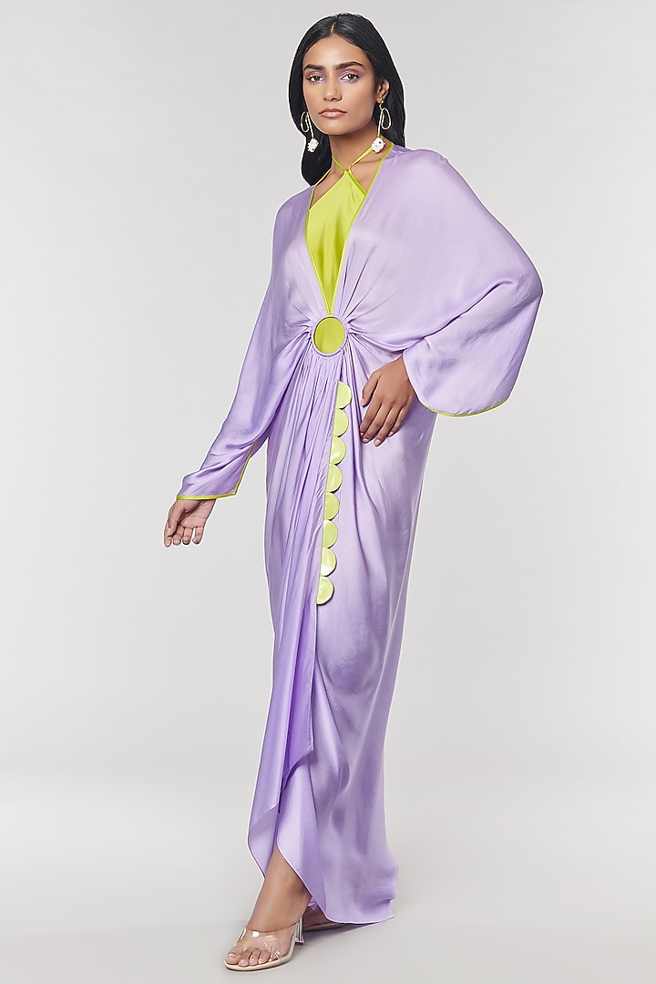 Lilac Scalloped Detailed Ring Party Wear Gown by Amit Aggarwal X Wendell Rodricks at Pernia's Pop Up Shop