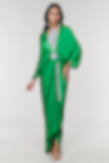 Green Scalloped Detailed Ring Party Wear Gown by Amit Aggarwal X Wendell Rodricks at Pernia's Pop Up Shop