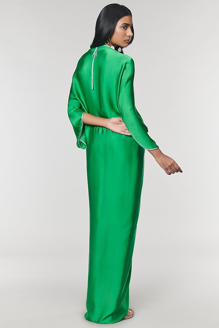 Green Scalloped Detailed Ring Party Wear Gown by Amit Aggarwal X Wendell Rodricks at Pernia's Pop Up Shop
