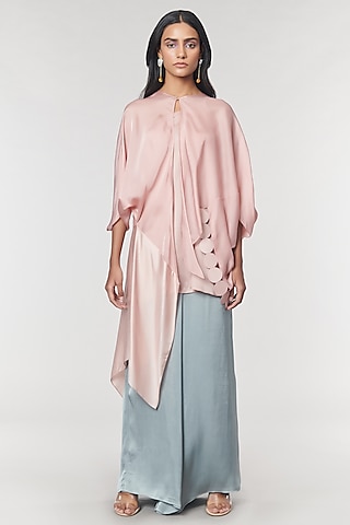Blush Scalloped Detailed Asymmetrical Cape Top by Amit Aggarwal X Wendell Rodricks