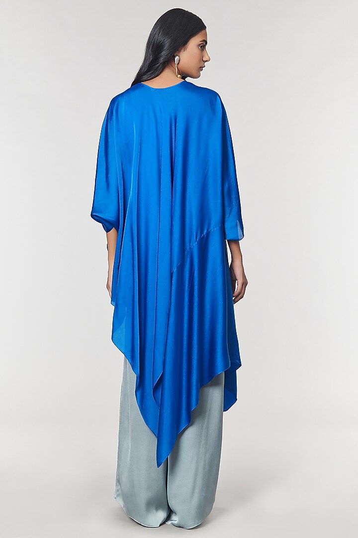 Blue Scalloped Detailed Asymmetrical Cape Top by Amit Aggarwal X Wendell Rodricks at Pernia's Pop Up Shop
