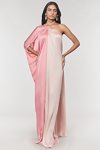 Blush & Salmon One Shoulder Ring Gown by Amit Aggarwal X Wendell Rodricks