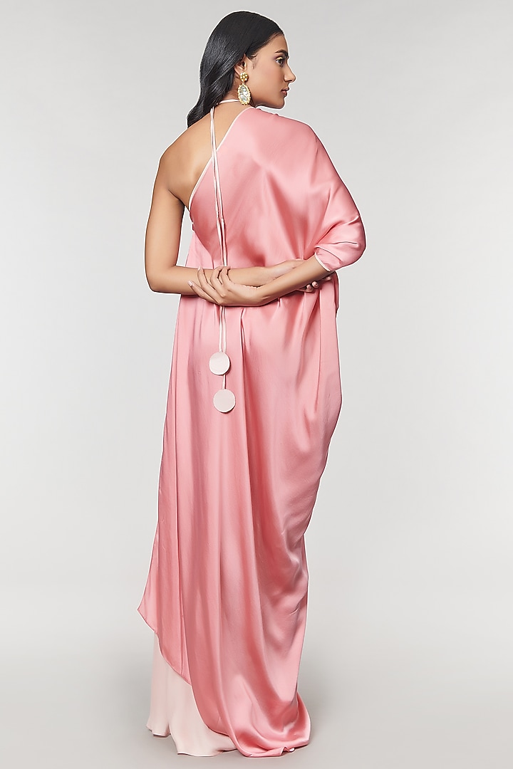 Blush & Salmon One Shoulder Ring Party Wear Gown by Amit Aggarwal X Wendell Rodricks at Pernia's Pop Up Shop