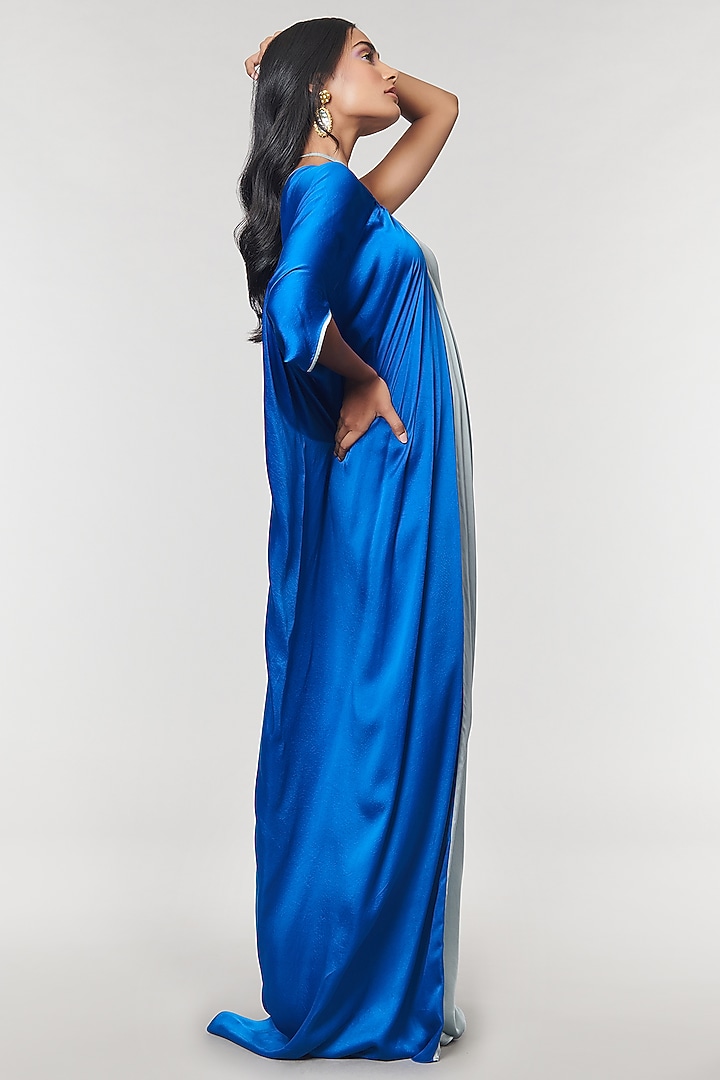 Blue & Grey One Shoulder Ring Party Wear Gown by Amit Aggarwal X Wendell Rodricks at Pernia's Pop Up Shop