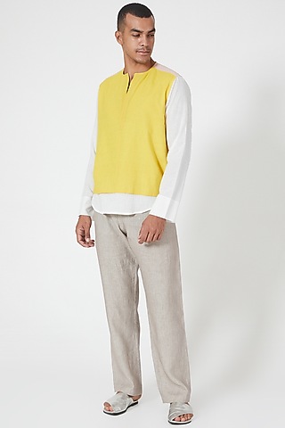 Grey Linen Pants by Wendell Rodricks Men