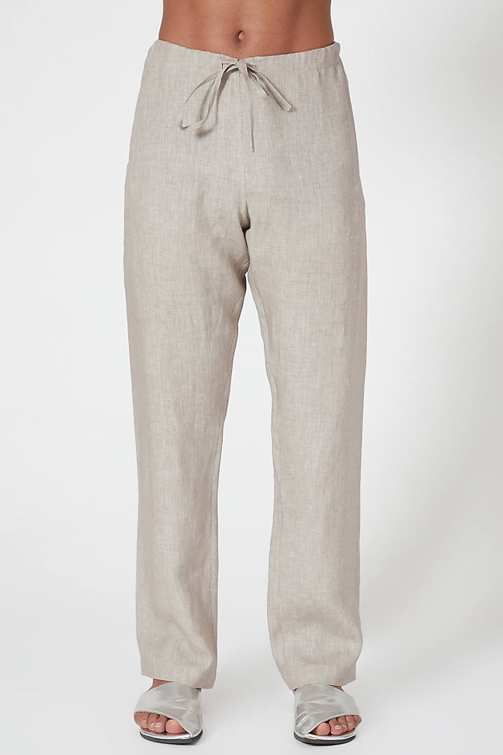 Grey Linen Pants by Wendell Rodricks Men at Pernia's Pop Up Shop