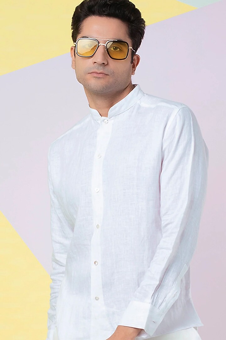 White Band Collar Summer Shirt by Wendell Rodricks Men at Pernia's Pop Up Shop