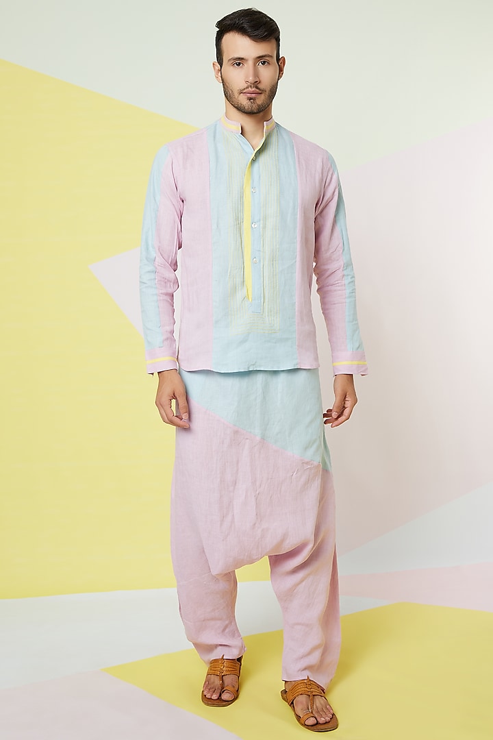 Lavender Shirt With Contrast Placket by Wendell Rodricks Men