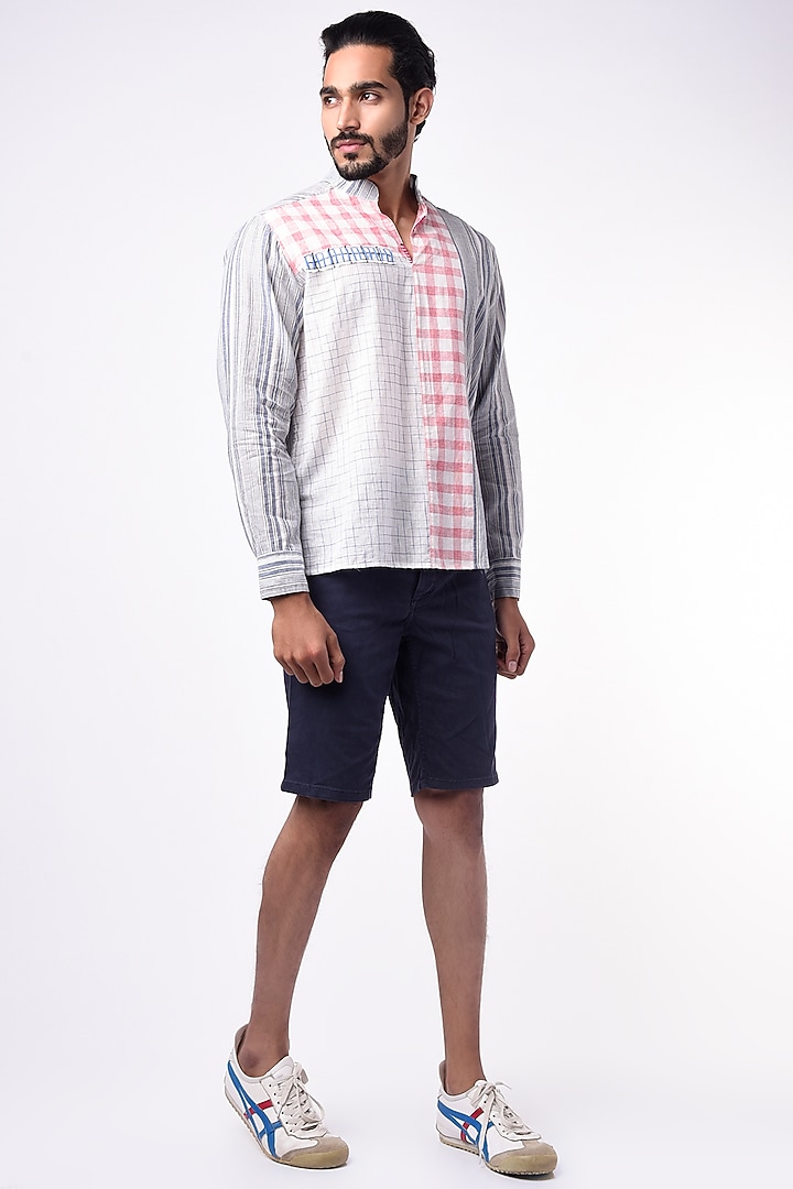 Red Checked Handloom Party Wear Shirt by Wendell Rodricks Men at Pernia's Pop Up Shop