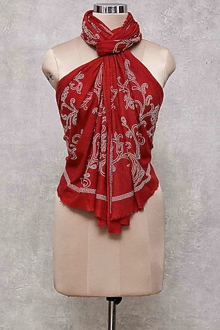 Red & Silver Swarovski Embroidered Shawl by Wrapture by Suzanne