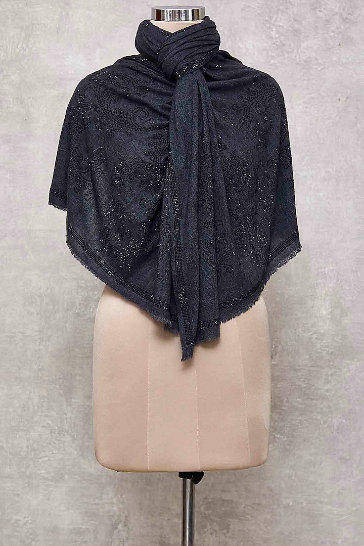 Black Swarovski Knitted Embroidered Shawl by Wrapture by Suzanne