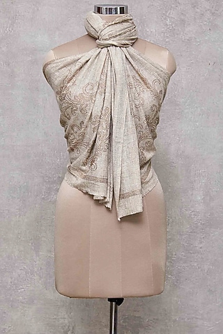 Light Beige & Gold Swarovski Embroidered Shawl by Wrapture by Suzanne