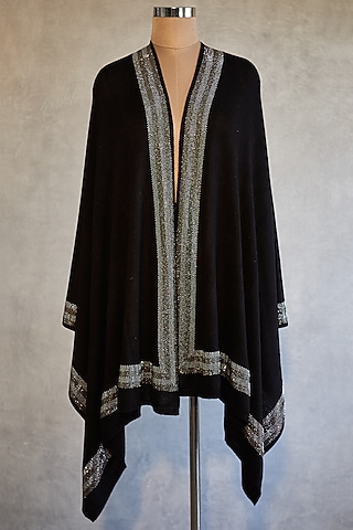 Black Swarovski Knitted & Crystal Embroidered Shawl by Wrapture by Suzanne