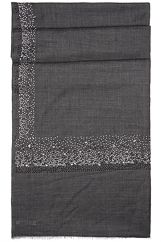 Grey Knitted & Swarovski Crystal Embroidered Shawl by Wrapture by Suzanne