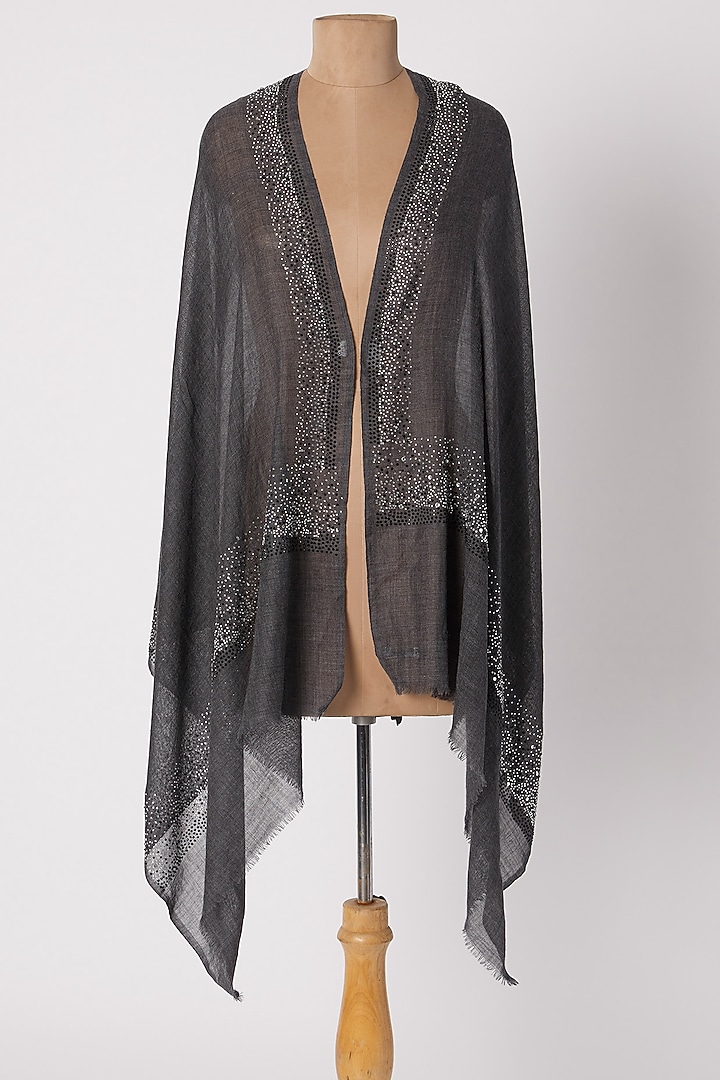 Grey Knitted & Swarovski Crystal Embroidered Shawl by Wrapture by Suzanne at Pernia's Pop Up Shop