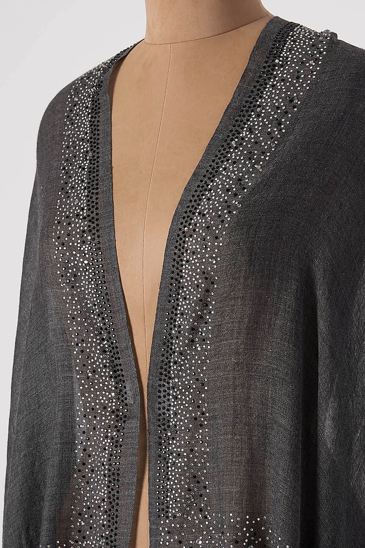 Grey Knitted & Swarovski Crystal Embroidered Shawl by Wrapture by Suzanne at Pernia's Pop Up Shop
