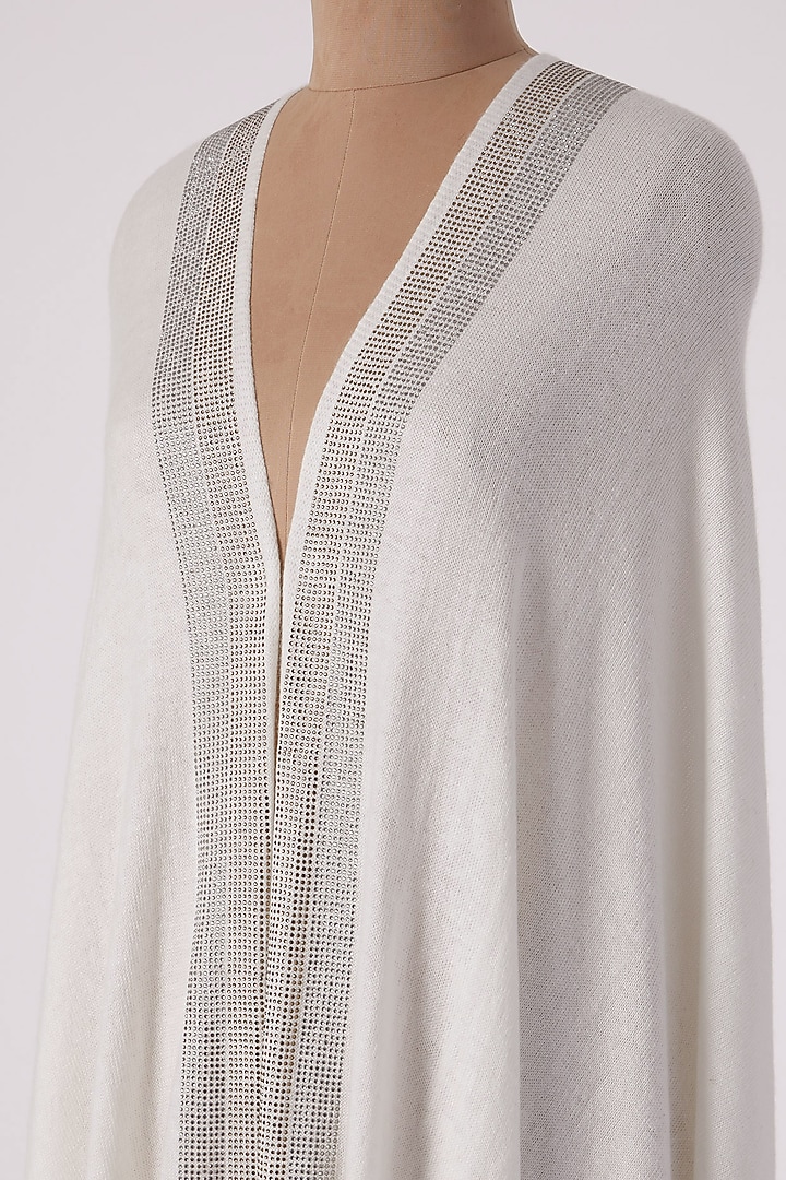 White Knitted & Swarovski Crystal Embroidered Shawl by Wrapture by Suzanne at Pernia's Pop Up Shop