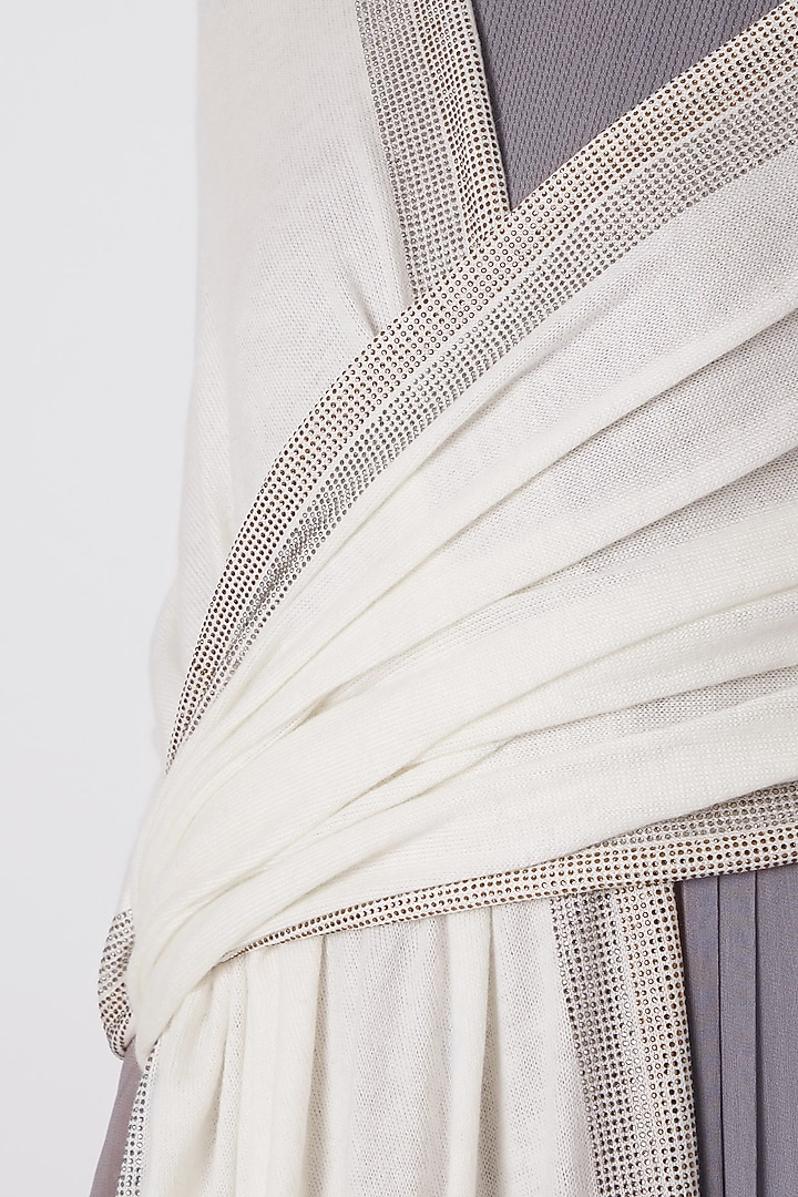 White Knitted & Swarovski Crystal Embroidered Shawl by Wrapture by Suzanne at Pernia's Pop Up Shop