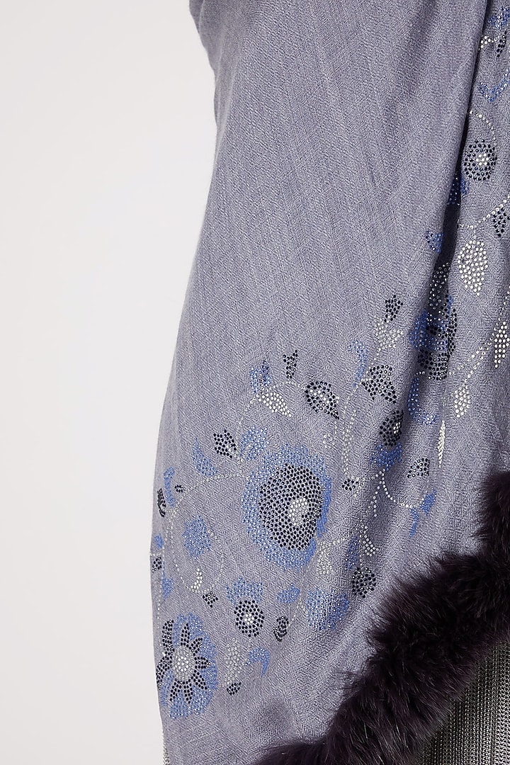 Sky Blue Swarovski Embroidered Shawl With Fur by Wrapture by Suzanne at Pernia's Pop Up Shop
