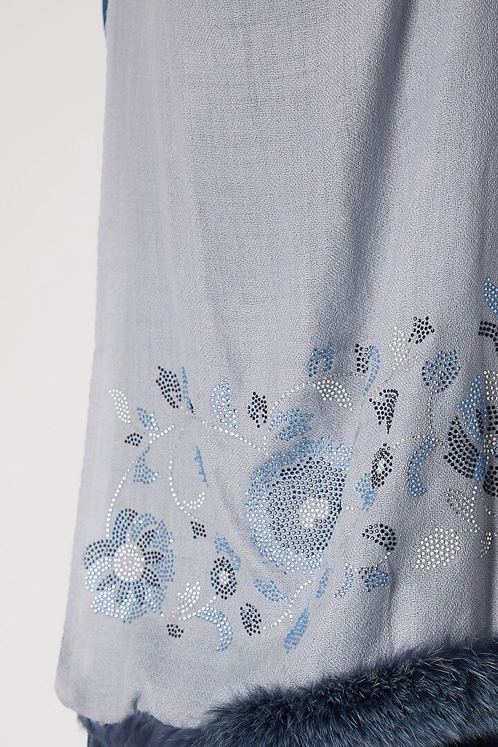Sky Blue Swarovski Crystal Embroidered Shawl With Faux Fur by Wrapture by Suzanne at Pernia's Pop Up Shop