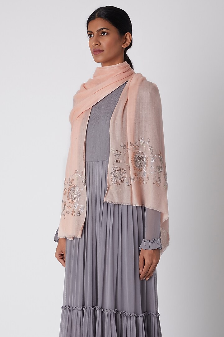 Pink Knitted & Swarovski Embroidered Shawl by Wrapture by Suzanne at Pernia's Pop Up Shop