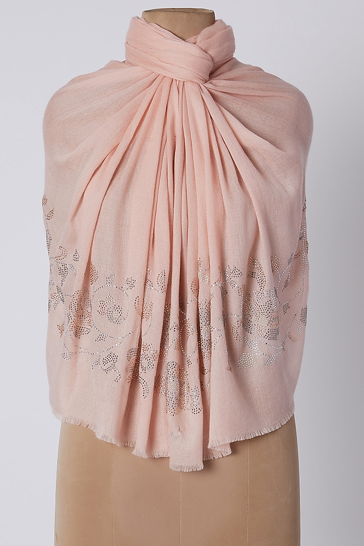Pink Knitted & Swarovski Embroidered Shawl by Wrapture by Suzanne at Pernia's Pop Up Shop