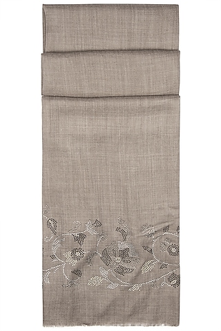 Brown Knitted & Swarovski Embroidered Shawl by Wrapture by Suzanne