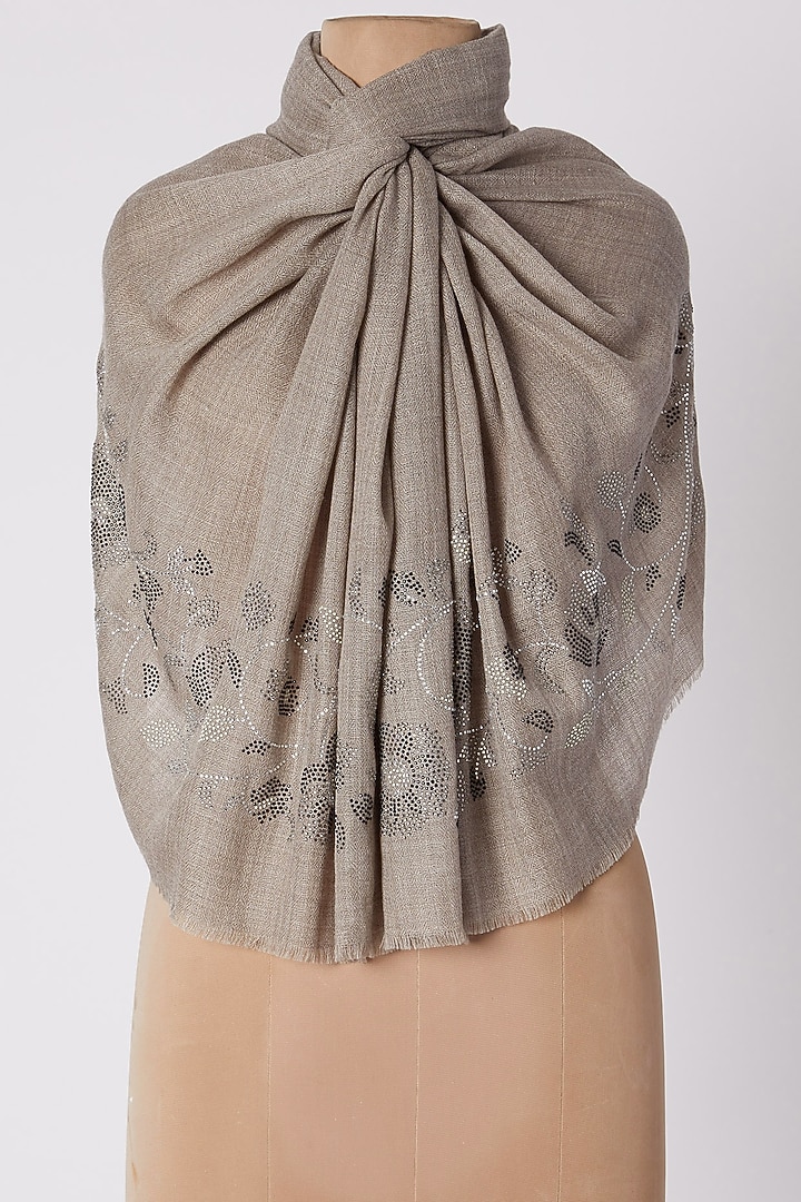 Brown Knitted & Swarovski Embroidered Shawl by Wrapture by Suzanne at Pernia's Pop Up Shop