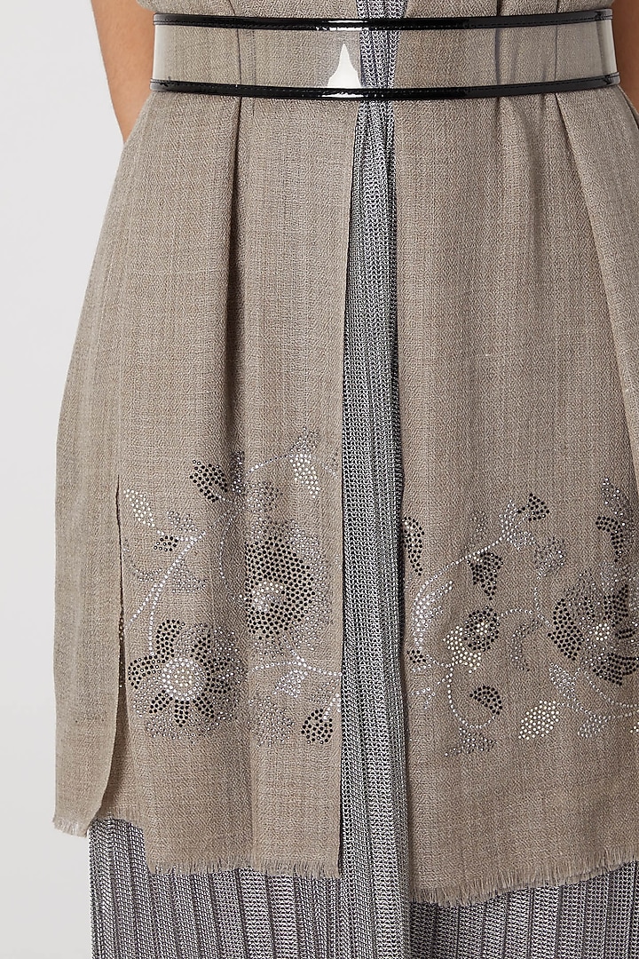 Brown Knitted & Swarovski Embroidered Shawl by Wrapture by Suzanne at Pernia's Pop Up Shop