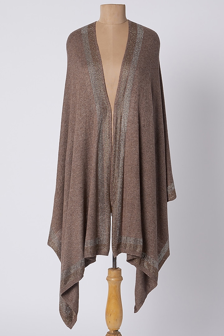 Rust Brown Knitted & Swarovski Embroidered Shawl by Wrapture by Suzanne at Pernia's Pop Up Shop